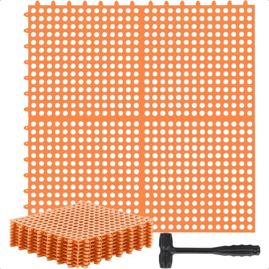 بلاط الصرف وحدات بلاط الأرضيات المتشابكة مع 1 قطعة مطرقة بلاستيكية 12 "× 12" وسادة حصيرة عدم الانزلاق المطاط الكلمة حصيرة مع H #1