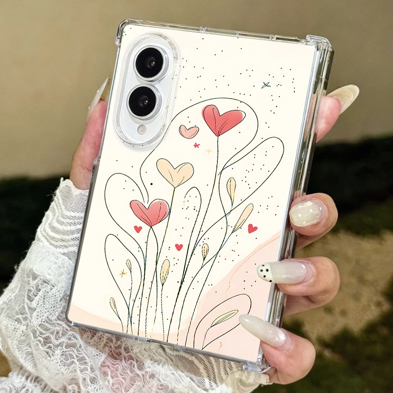 Love Heart Pattern Hard PC Phone Case For Samsung Galaxy Z Fold8 Ultra Fold7 Fold6 Fold5 Transparent Cover For Galaxy Z Fold 8 7