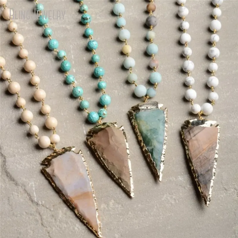 

Gold Color Arrowhead Pendant Necklace Marble Howlite Beads Rosary Chain Necklace Women Layered Jewelry