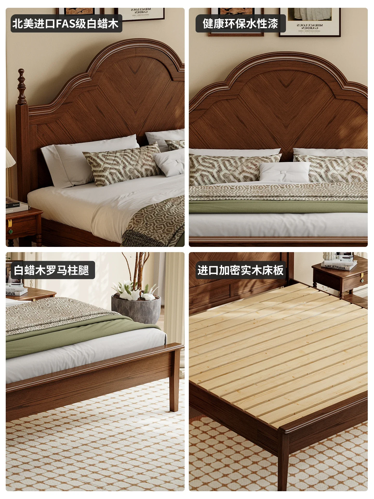 French retro all solid wood little Anna bed master bedroom 1.8 meters double bed storage bedroom medium antique
