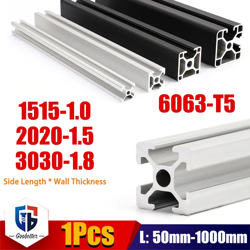 1Pc Thickness 1mm/1.5mm/1.8mm 6063 Aluminum Extrusion Profile 1515 2020 3030 Aluminum Profiles Standard Anodizing Frames