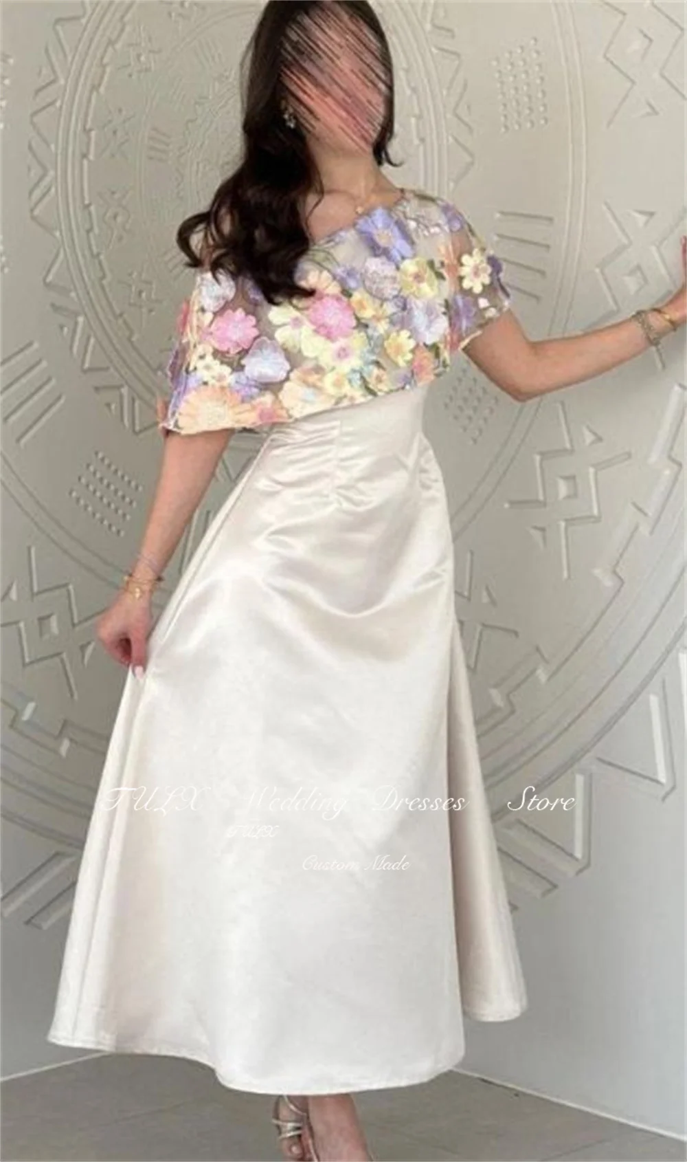 TULX robe de soirée élégante en Satin de luxe dentelle fleur châle robe de soirée une ligne longueur cheville arabe robe d'événement formel personnalisé