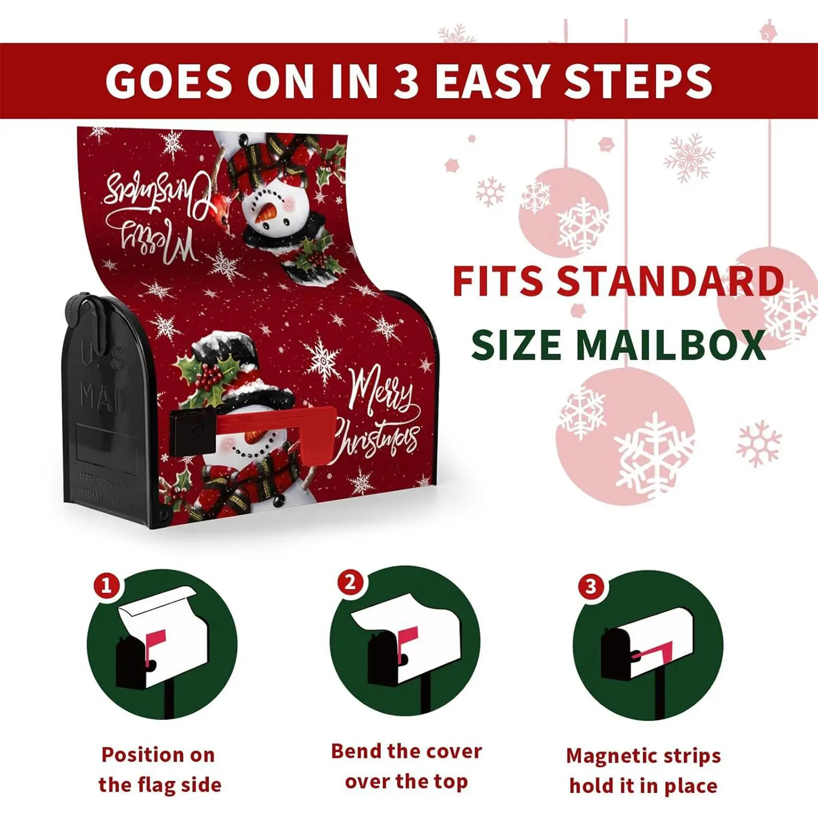الشتاء صندوق البريد يغطي المغناطيسي 21X18 بوصة حجم قياسي الشتاء المغناطيسي ثلج غطاء صندوق البريد عيد الميلاد آخر صندوق بريد يلتف #4