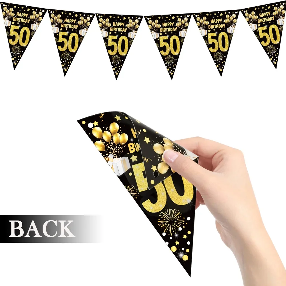 الذهب الأسود سعيد 18th 30 40 50 60 70 80 عيد ميلاد مثلث العلم راية الرايات لحفلة الذكرى لتقوم بها بنفسك لوازم الديكور
