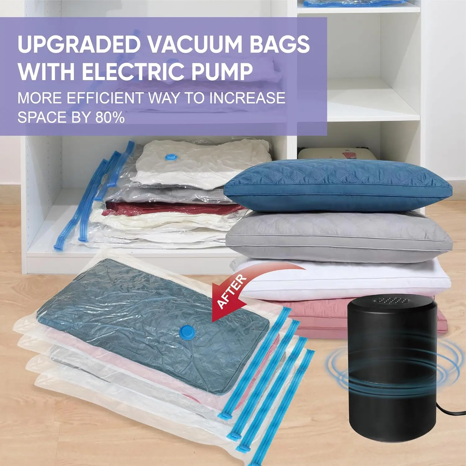 Vacuum Storage Bags with Electric Pump, 22 Combo (3Large/3Jumbo/8Medium/8Small) Space Saver SealerBags Seal with Pump,Space Bags