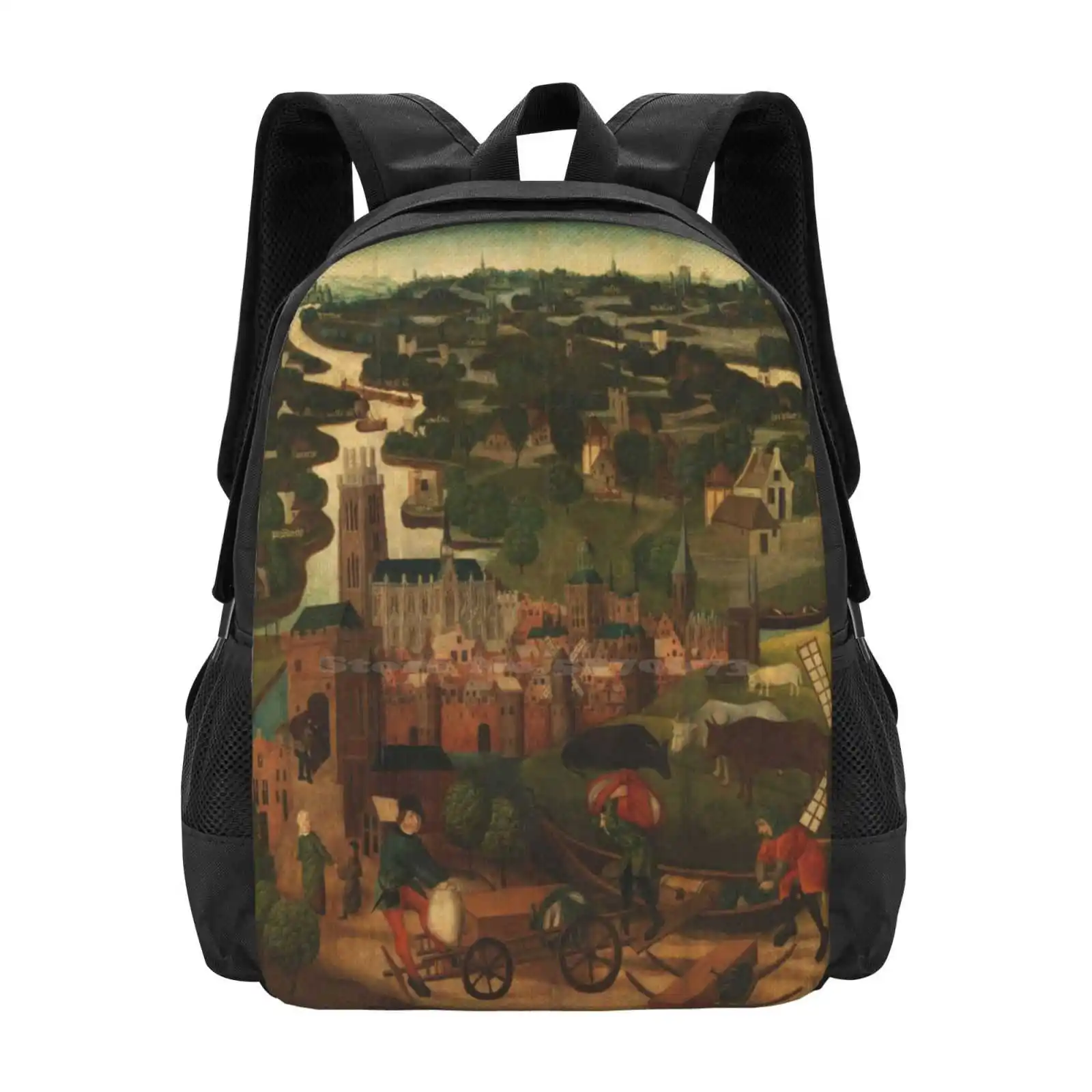 Medieval Village Hot Sale Schoolbag Backpack Fashion Bags Medieval Art High Art Fine Art Vintage Art Classic Art European Art