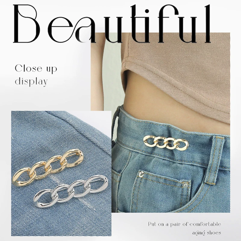 Einfache abnehmbare Hosenklammern, verstellbare Taillenschnalle, nagelfreie Metallstifte, Knopf für Mädchen-Jeans, Taillenverengung. – Detail 3