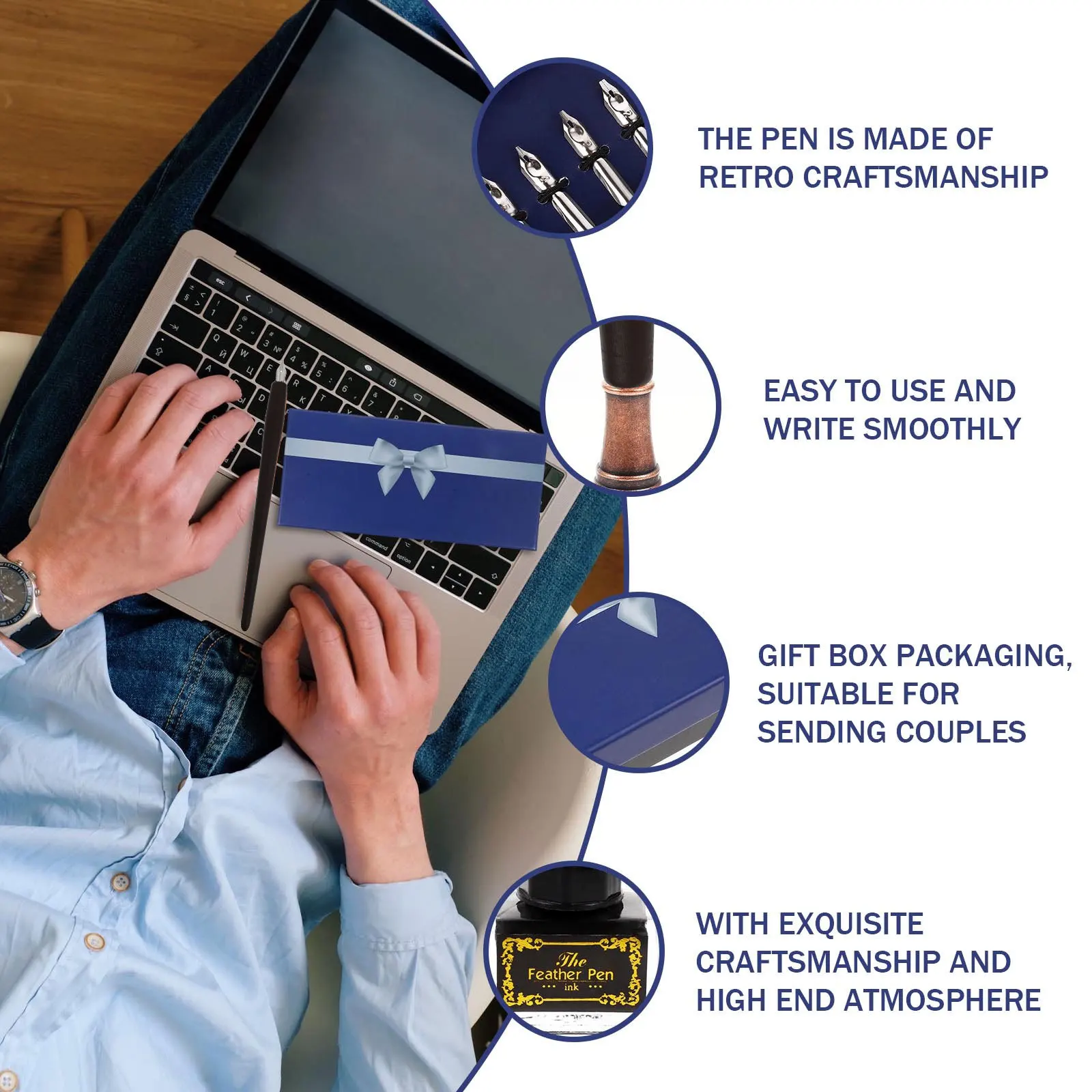 

1 комплект, подарочная коробка в стиле ретро, винтажный набор перьевых ручек, идеально подходит для каллиграфии, рисования, письма, подписи, практики