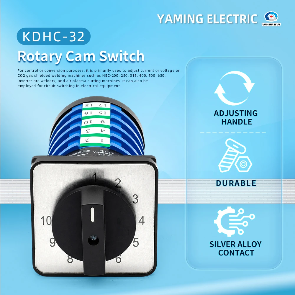 KDHC-32/5*10 Ten Positions 5 Poles 32A Silver Contact Electrical Selector For CO2 Welding Machine Changeover Rotary Switch