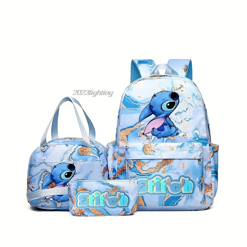 MINISO Lilo & Stitch Backpacks 3pcs Cartoon Gradient Ramp Laptop School Bags For Women Girls With Lunch Bags Outdoor Mochilas