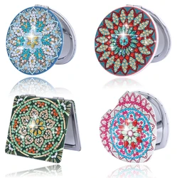 1/Set DIY Datura diamond painting mirror compact leather portable folding mirror Lady Diamond Art Mirror set for adults
