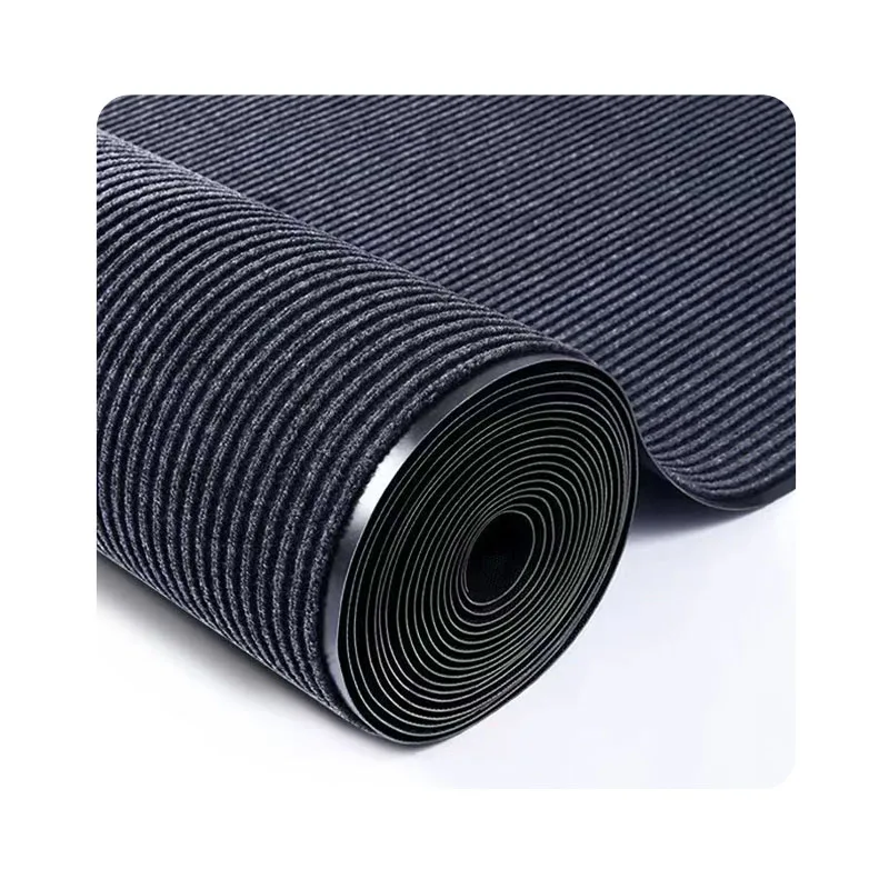 Double ribbed carpet roll Polyester Needle Punch Carpet with Anti Slip and Water Absorbing Rubber Door Mat dark grey color