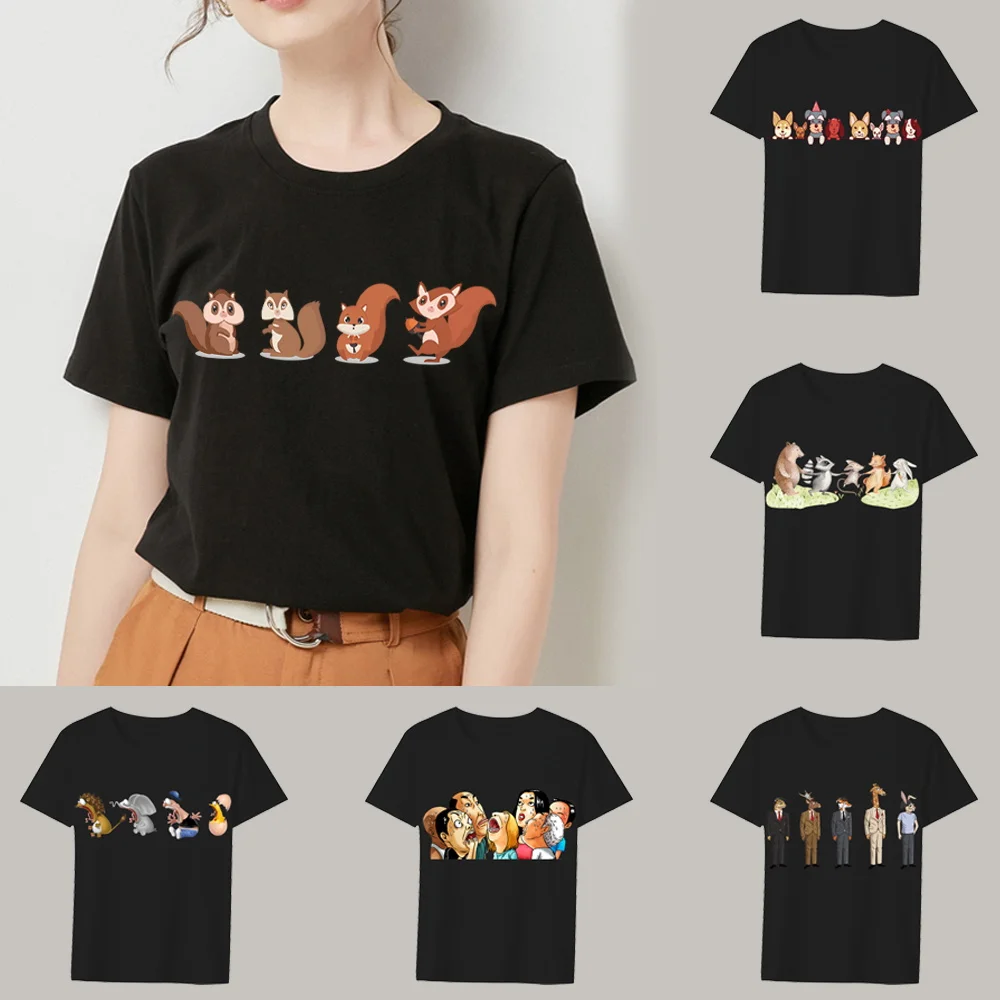 

Short Sleeve T-Shirt Women Simple Casual Tops Tees Summer Fashion High Quality Black O-neck Tee Shirt Clothing Cartoon series