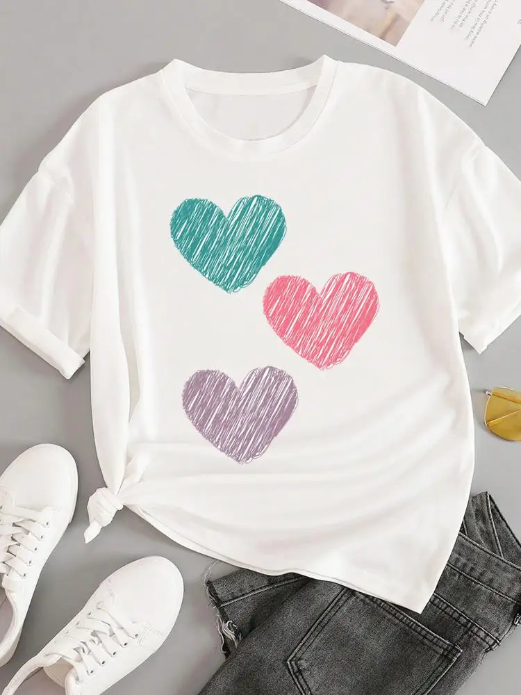 Graphique T vêtements vêtements amour impression Style impression t-shirt femmes décontracté dames mode femme blanc à manches courtes col rond T-shirts