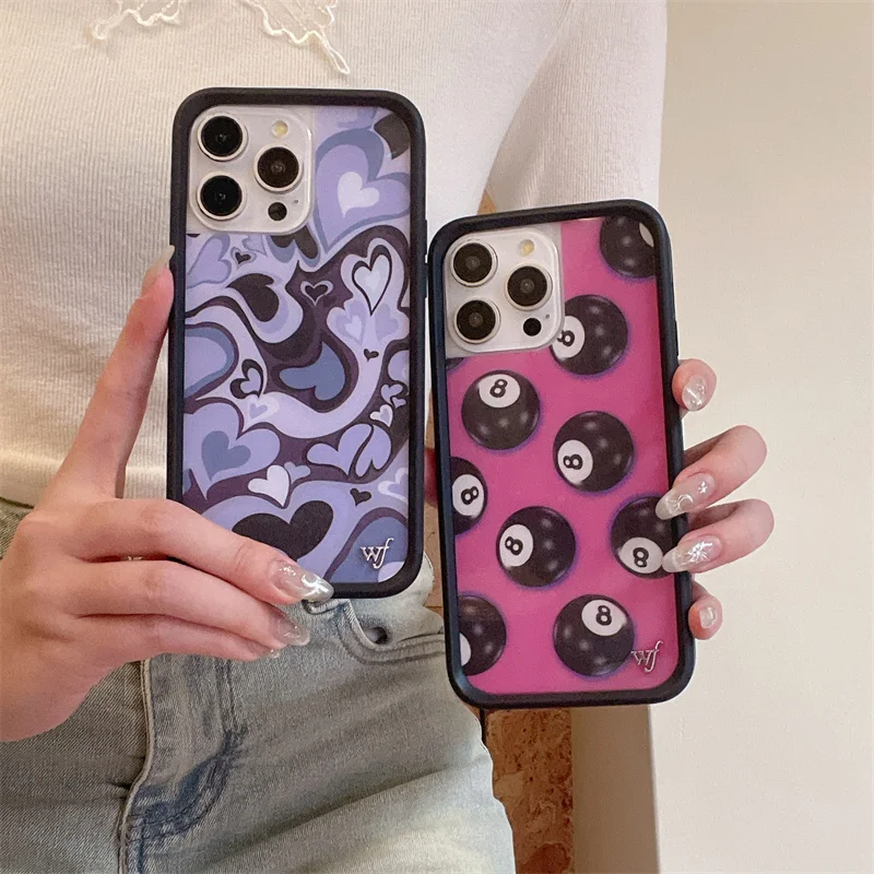 Wildflower 3D Billiards number 8 phone Case for iPhone 16 15 14 13 12 Pro Max Plus 16pro 15pro WF Cute Cartoon Cover Funda