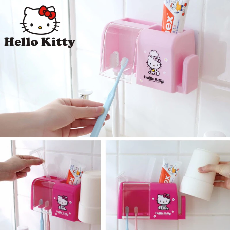 Sanrio Hello Kitty Zahnbürstenhalter, Cartoon-Zahnpasta-Aufbewahrung, Wandhalterung, Mundwasser, Tassenständer, Zuhause, Badezimmer, Regal, Zubehör