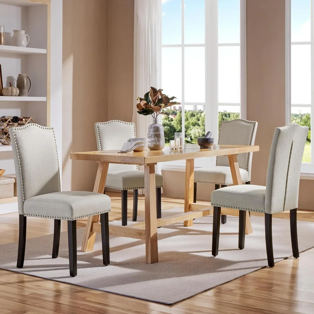 

Dining Chairs Set of 4 Modern Kitchen Chairs with Fabric Upholstered Seat and Solid Wood Legs for Home Kitchen