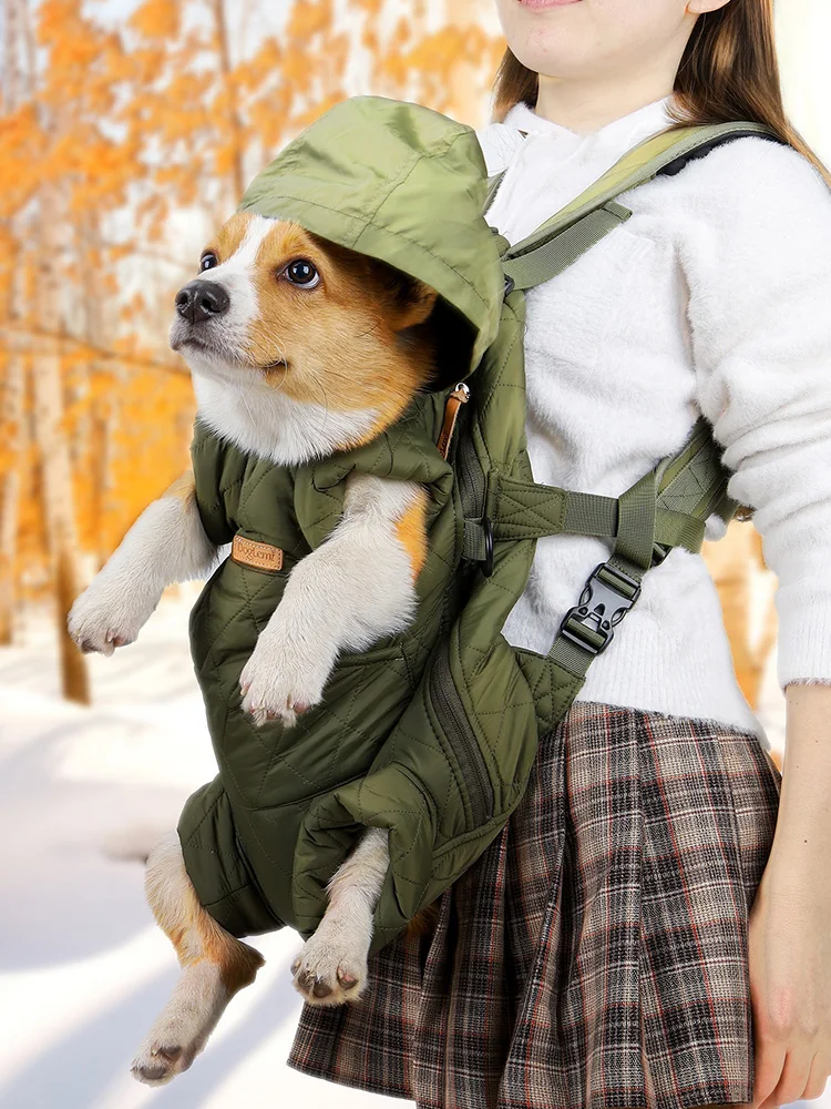 Winter Thickened Pet Outing Portable Lanyard Strap Chest Backpack Free Hands Thermal and Windproof Rain and Snow Back Dog Bag