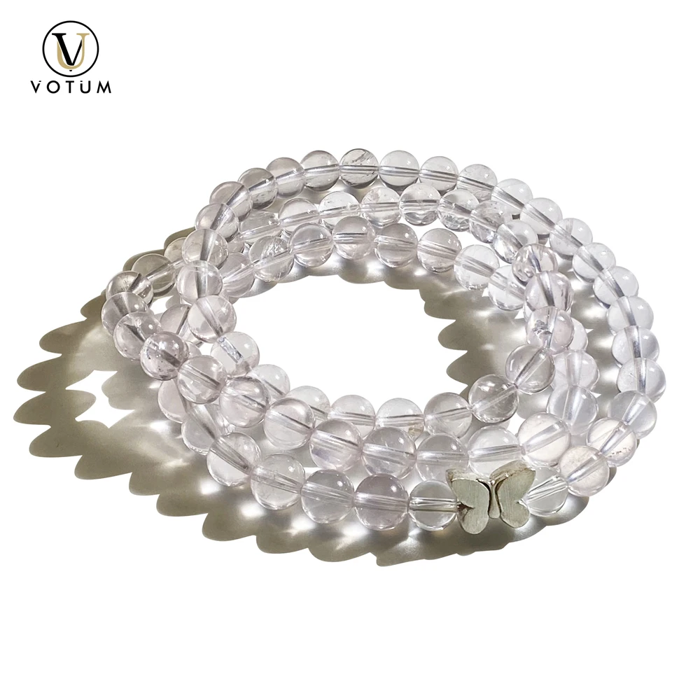 

Votum Natural Rose Quartz Beads Bracelet for Women 925 Silver Butterfly Charm Chakra Healing Stone Beaded Jewelry Custom Gift