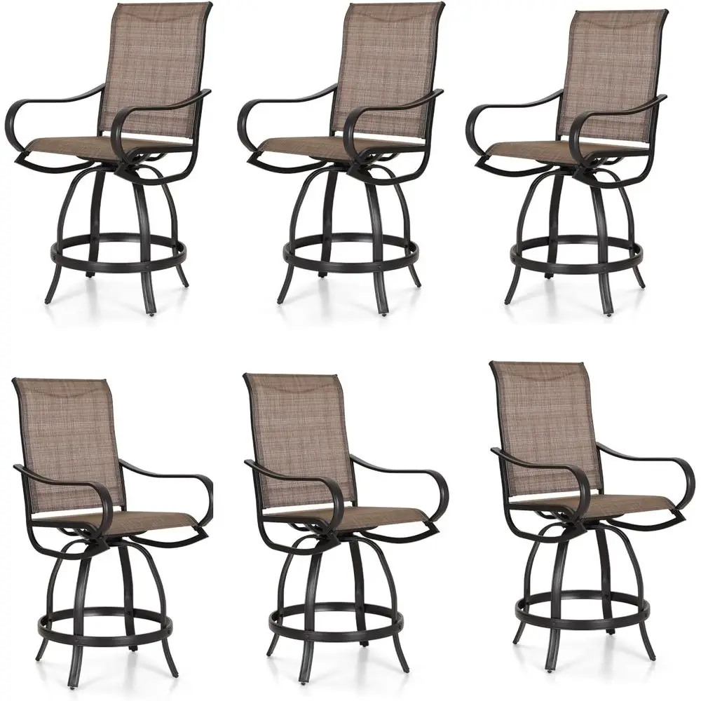

Outdoor Swivel Bar Stools Set o 6, Counter Height Patio Chairs with Waterproo Textile abric Brown, Rustproo Metal e & Circular o