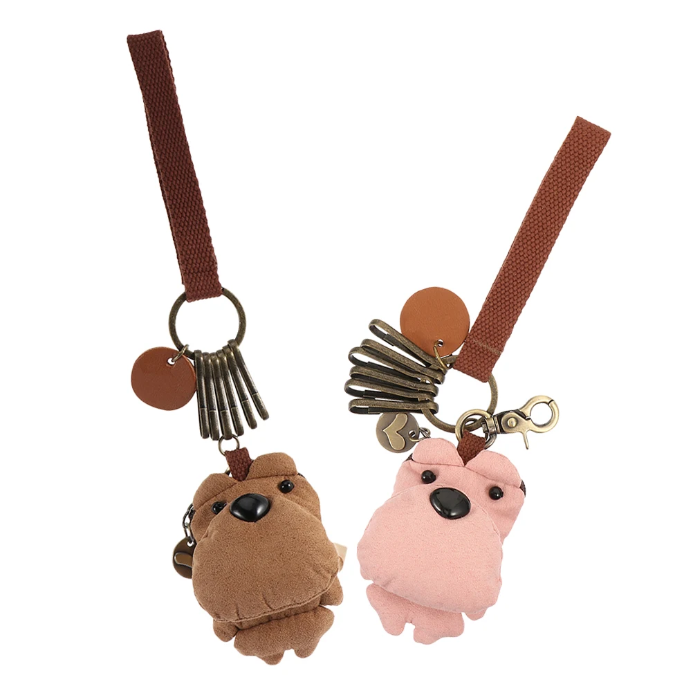 

2Pcs Bear Keychain with Vibrant 3-Color Patch Korean Style Key Fob Holder for Backpack Purse Bag Charm Keychain Wristlet