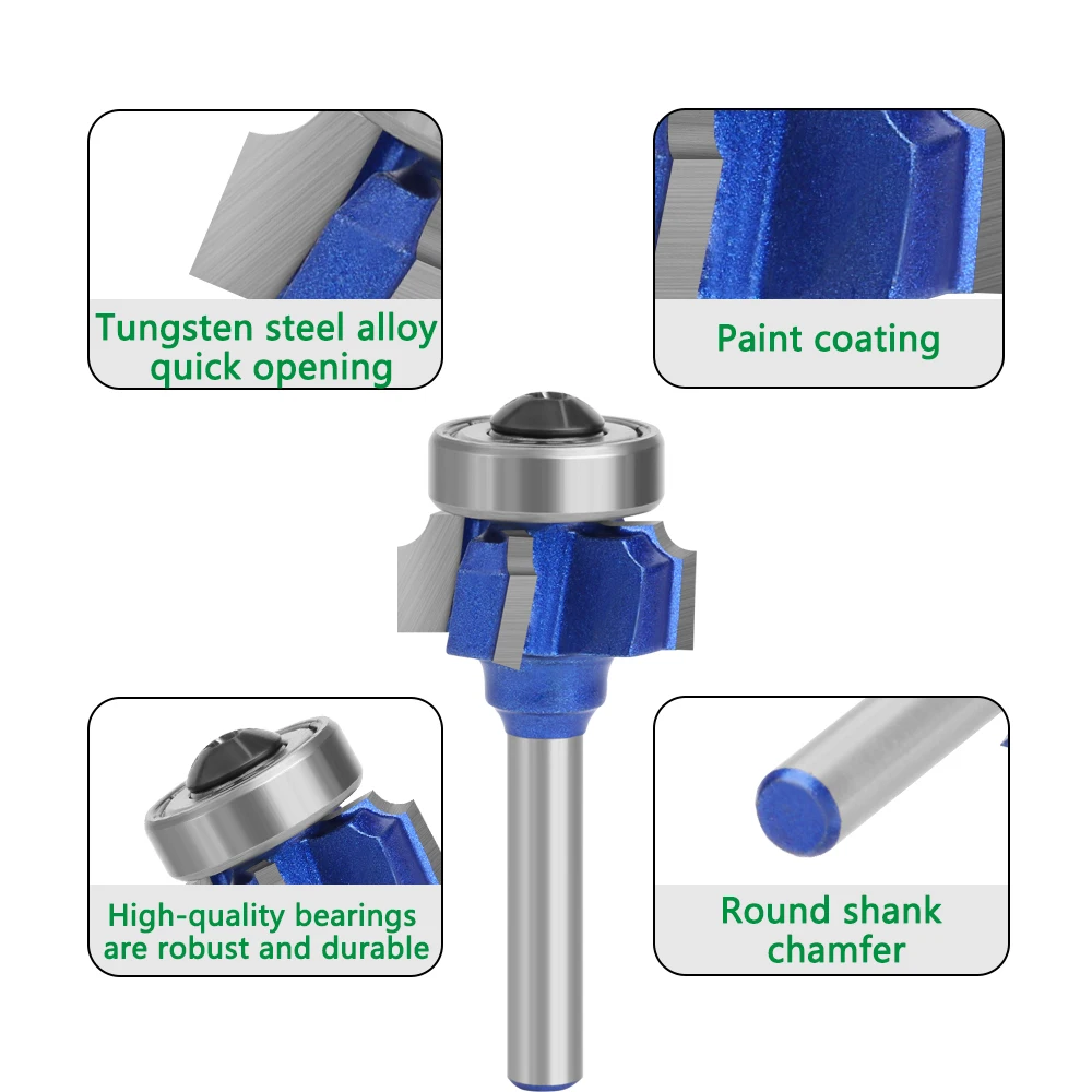 LAVIE 3pcs 6mm 1/4 Shank High Quality 4 Flutes Router Bit Set Woodworking Milling Cutter R1 R2 R3 Trimming Knife Edge