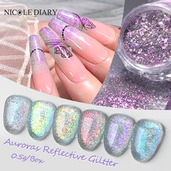 1 Box Aurora Nail Glitter Powder Flakes Irregular Sparkly Gradient Sequins Gel Polish Chrome Reflective Pigment Nail Decoration