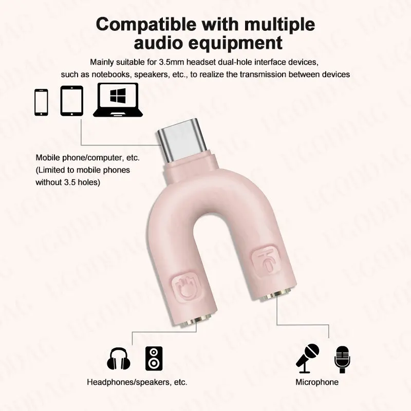 Adapter typu U podwójny typ C/3.5MM wtyczka do słuchawek Audio kabel rozdzielacz mikrofon złącze do Xiaomi Huawei MP3/4 odtwarzacz 1/2 sztuki