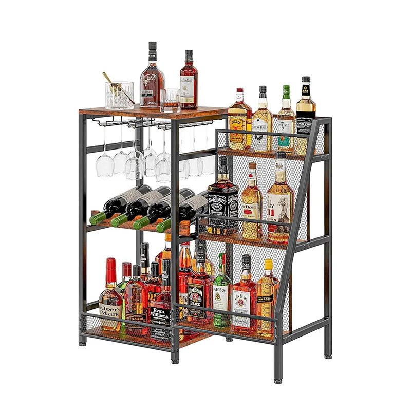 Three-layer trapezoidal wine bottle display rack, wine rack, multi-purpose multi-layer storage rack, retro American style