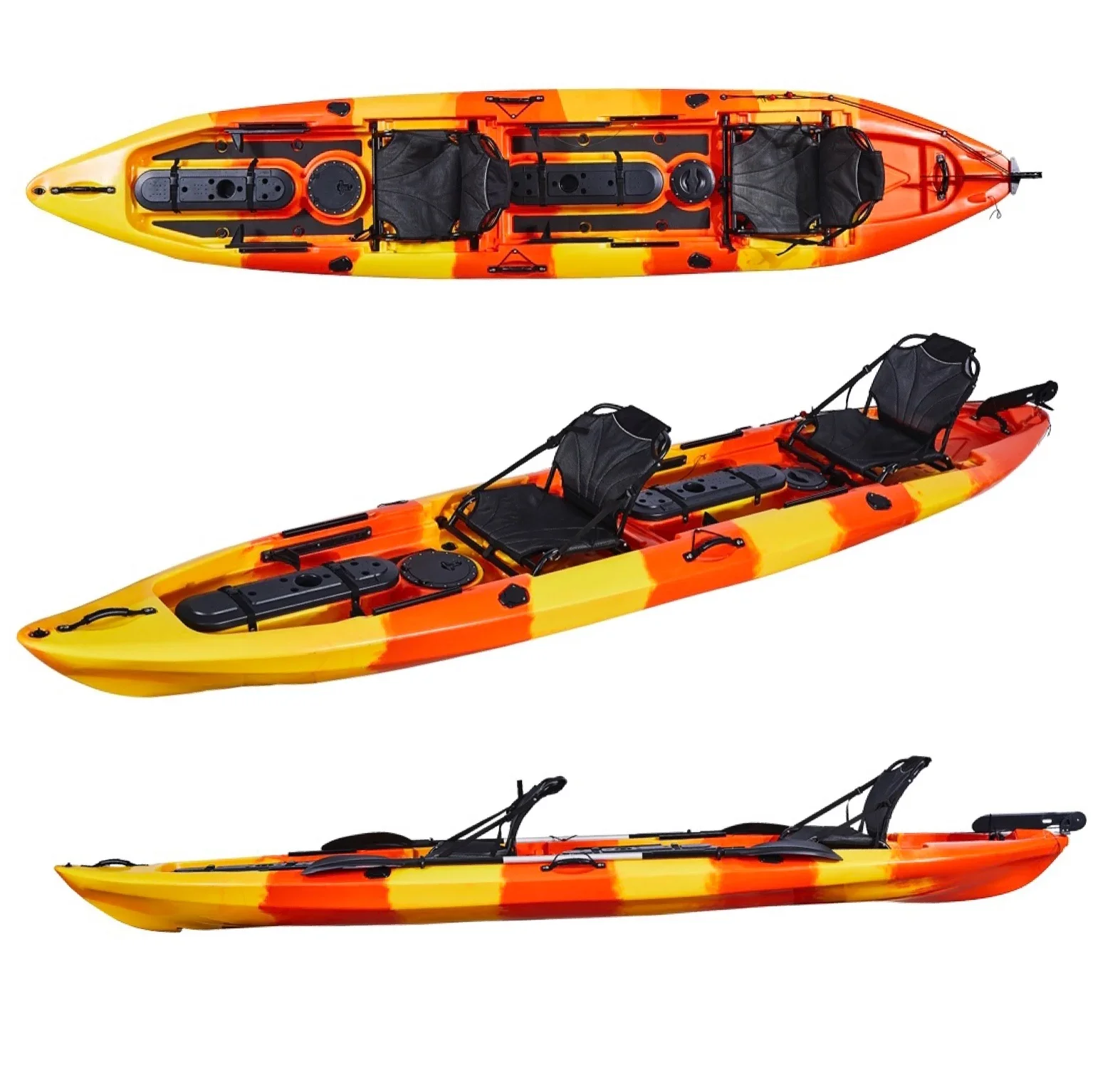 14.6ft nuovo Design di alta qualità 3 persone doppia barca a remi in plastica Paddle canoa Kayak Kayak Pick Up al porto