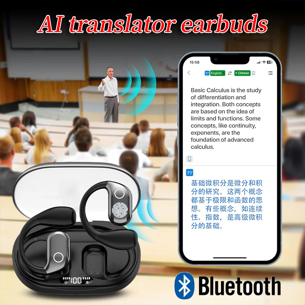 144 Languages Real Time Translator Earbuds 3-in-1 Translation Earphones Noise Cancelling Waterproof Car AI Translator Earbuds