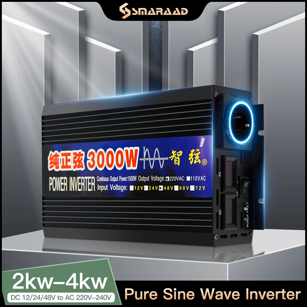 3000W Pure Sine Wave Inverter DC 12V 24V To AC 220V 50Hz 60Hz Voltage Transformer Converter Solar Off Grid Power Inverters