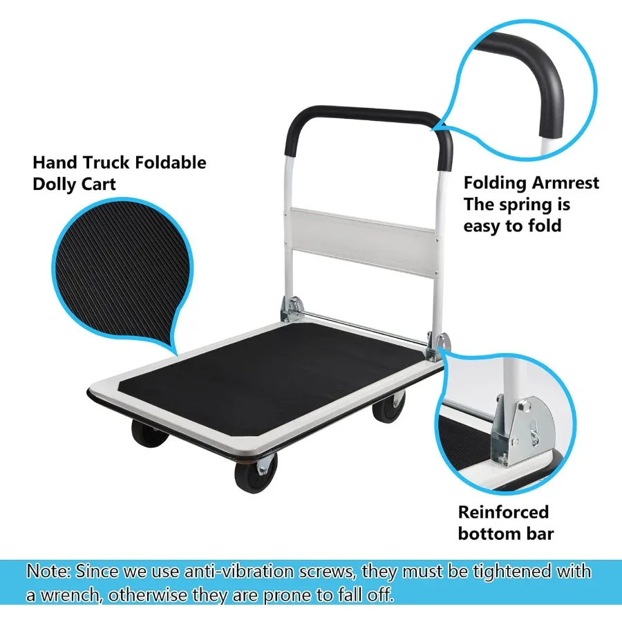 شاحنة منصة كبيرة الحجم بسعة 880 رطل للتخزين عالي التحمل والنقل بتصميم قابل للطي مع خافت 35.8 × 24 × 34.3 بوصة