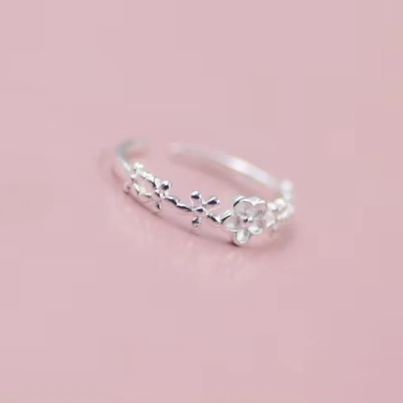 REETI 925 Sterling Silver Rings For Women Small flower Open  ring  Style Lady Prevent Allergy Sterling-silver-jewelry