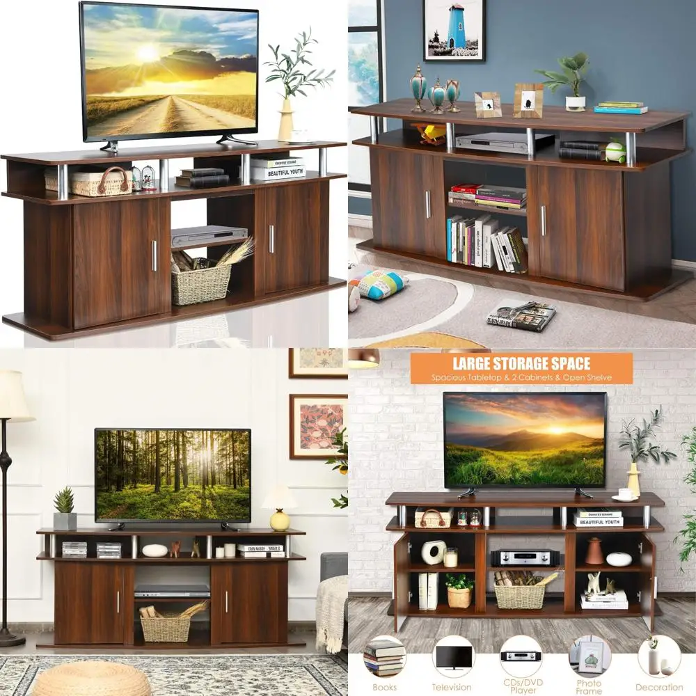 

Contemporary TV Stand for 70 TVs, Living Room Media Console with Cabinets and Open Shelves