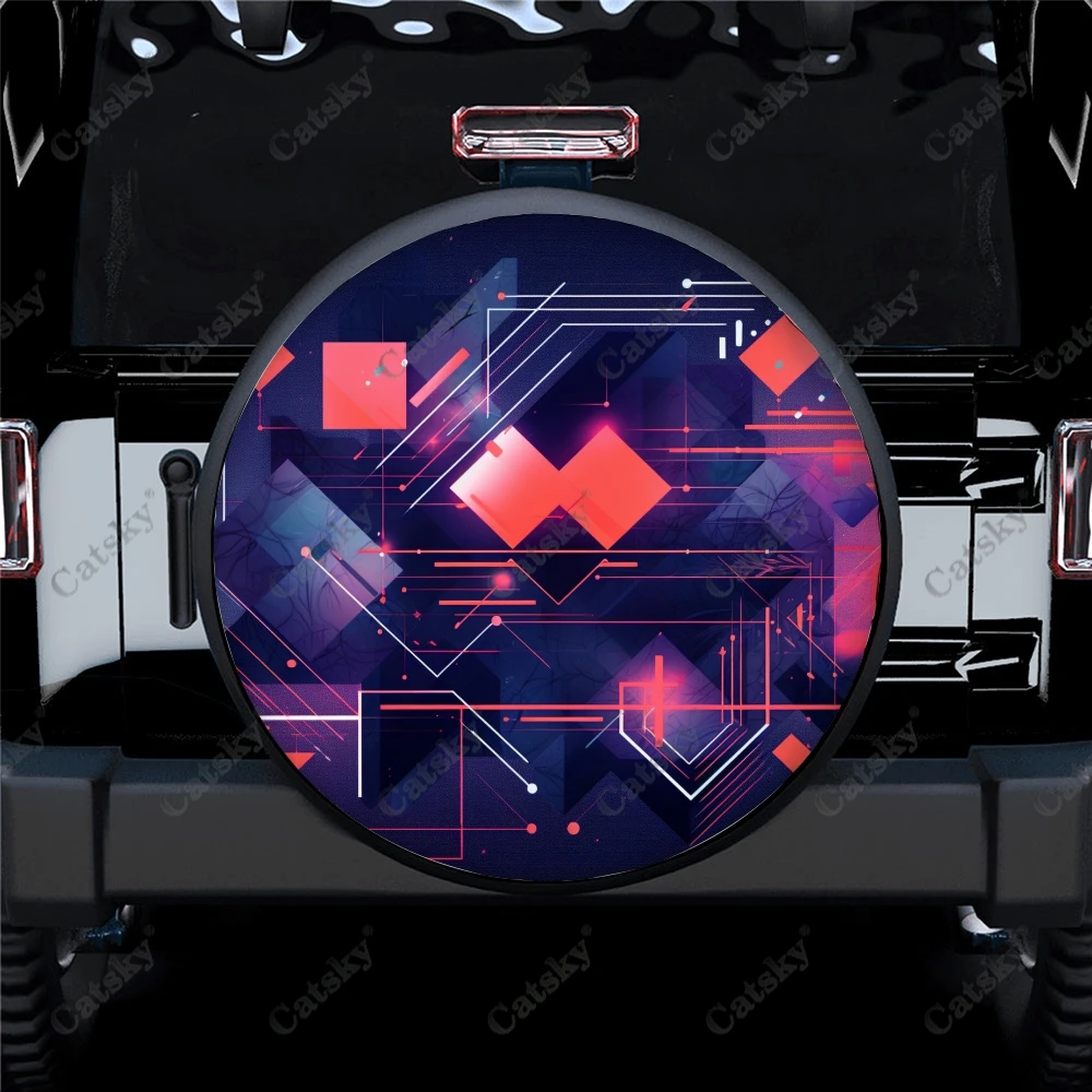 Abstract Futuristic Geometric Polyester Universal Spare Wheel Tire Cover Custom Tire-Covers for Trailer RV SUV Truck Camper