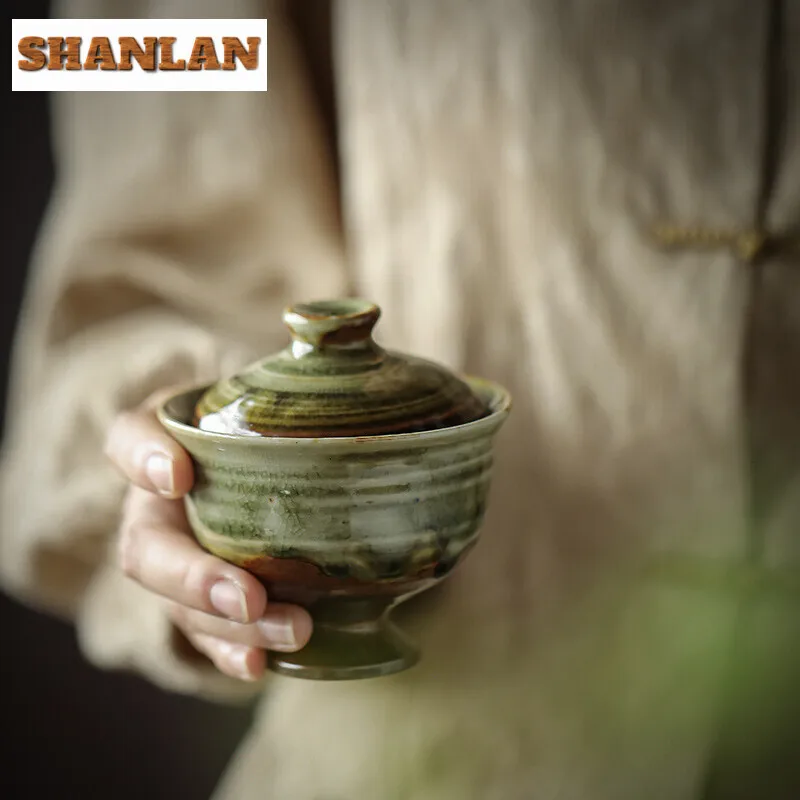 130ml Gracked Glaze Handmade Cover Bowl Household Anti Scald Gaiwan Boutique Tea Tureen Tea Maker Cha Equipment Collection Gifts