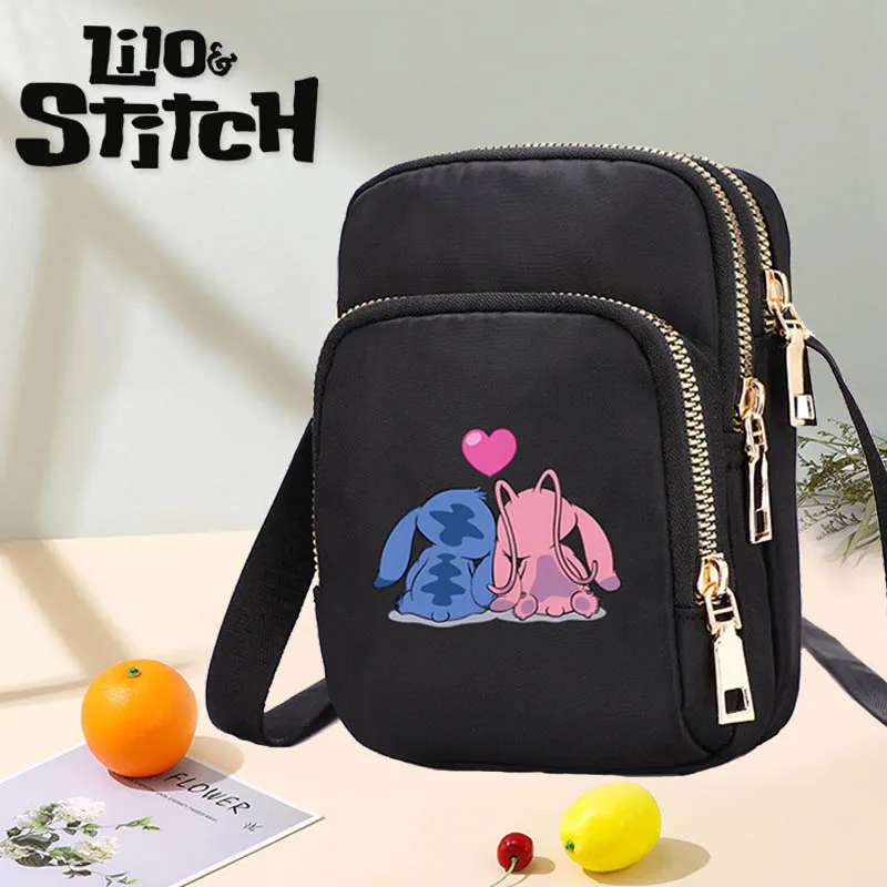 

Disney Lilo Stitch Women's Bag Nylon Shoulder Bag Crossbody Zipper Mobile Phone Lady Female Handbag Wrist Purse Womens' Pouch