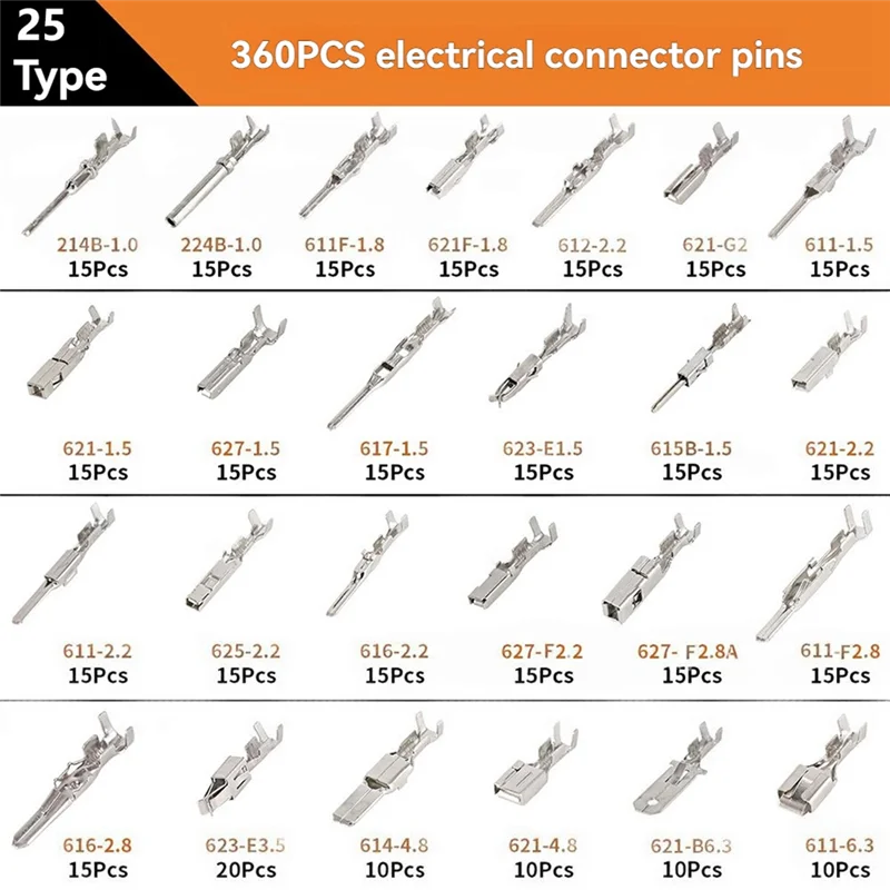 AT21-Crimp Connectors Set-660 Pieces-Automotive Electric Terminal Pin Connector Kit 25 Types 1-6.3Mm Car Electrical Wires