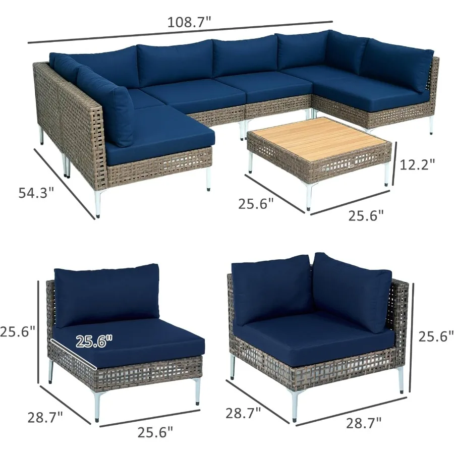 7 Piece Modular Outdoor Patio Furniture Set with Thickened Cushions for Backyard Relaxation Rattan Sectional Conversation Set F