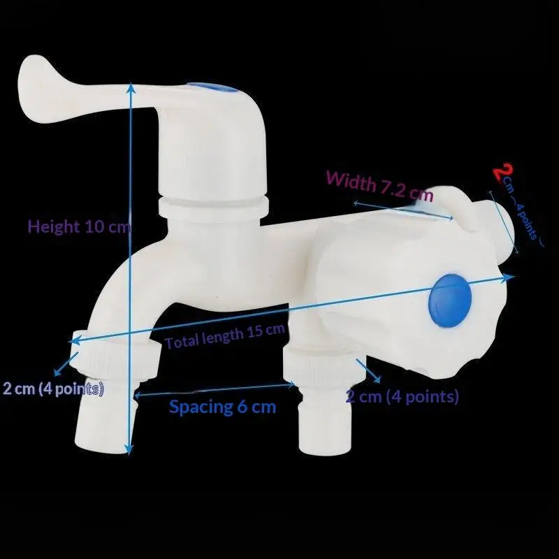 1 Stück G1/2 Zoll Kunststoff-Doppelablass-Wasserhahn mit unabhängigen Steuerungs-Schlauchadaptern für Waschmaschinen und Gartennutzung – Detail 8