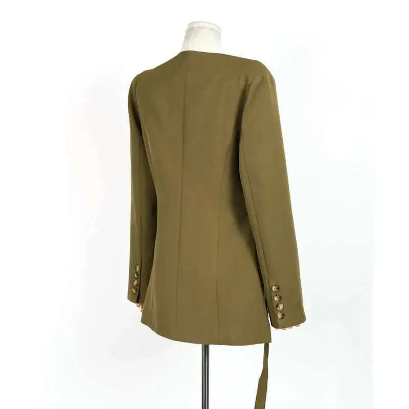 DFDG 2025 ผู้หญิงสีทึบBlazerการออกแบบข้ามไม่สม่ําเสมอและแฟชั่นLace-Up Cinched-เอวเสื้อใหม่