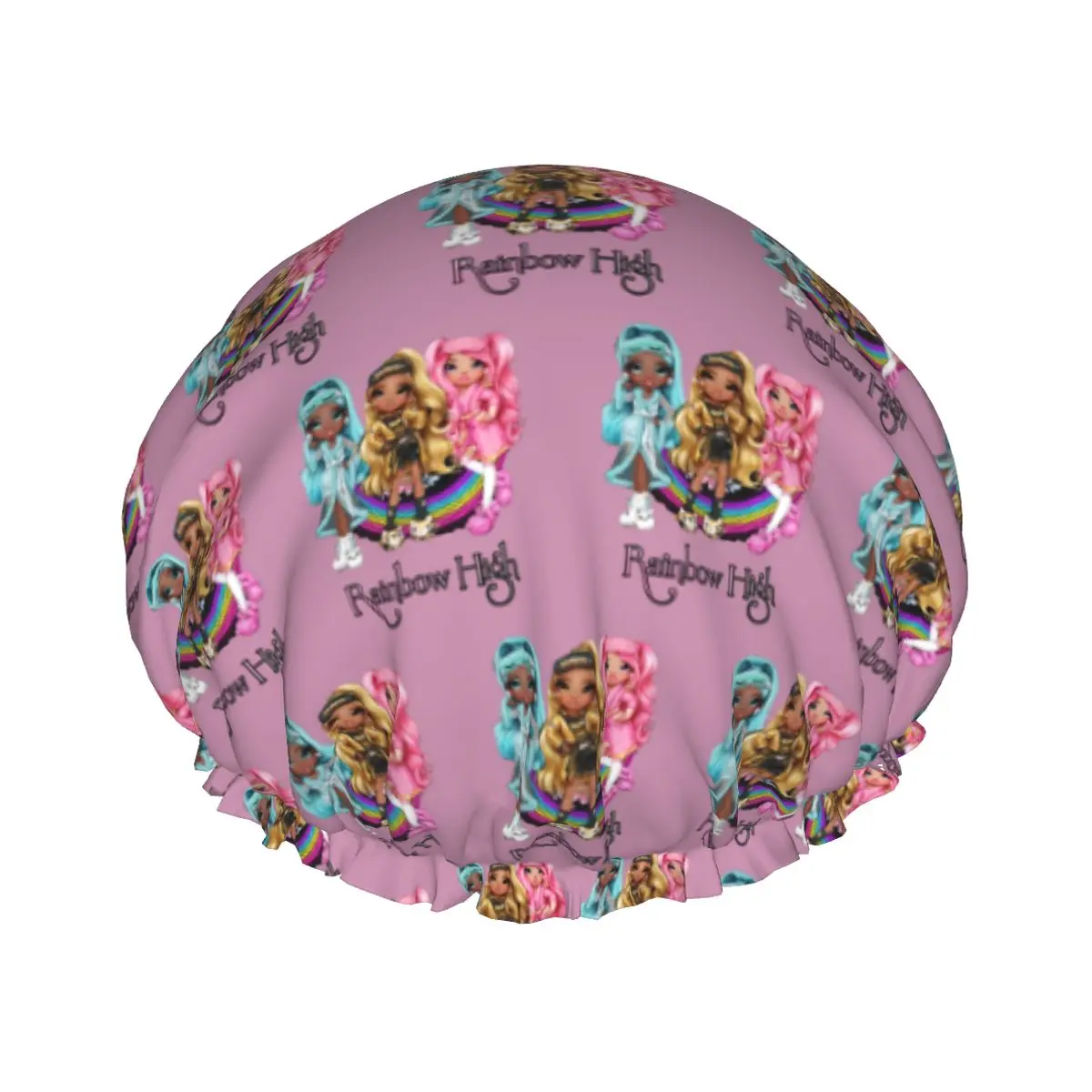 Custom Rainbow High Dolls Shower Cap Women Reusable Waterproof Cartoon Animation Oversized Bath Caps for Long Hair