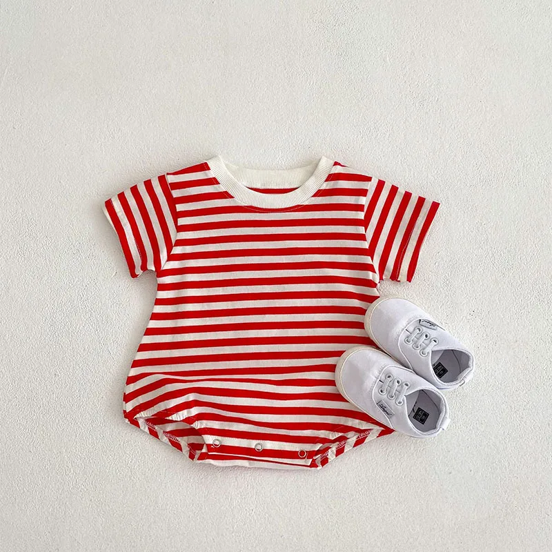 MILANCEL 2023 Summer Baby Bodysuits Striped Girls One Piece  Short Sleeve Boys Clothing