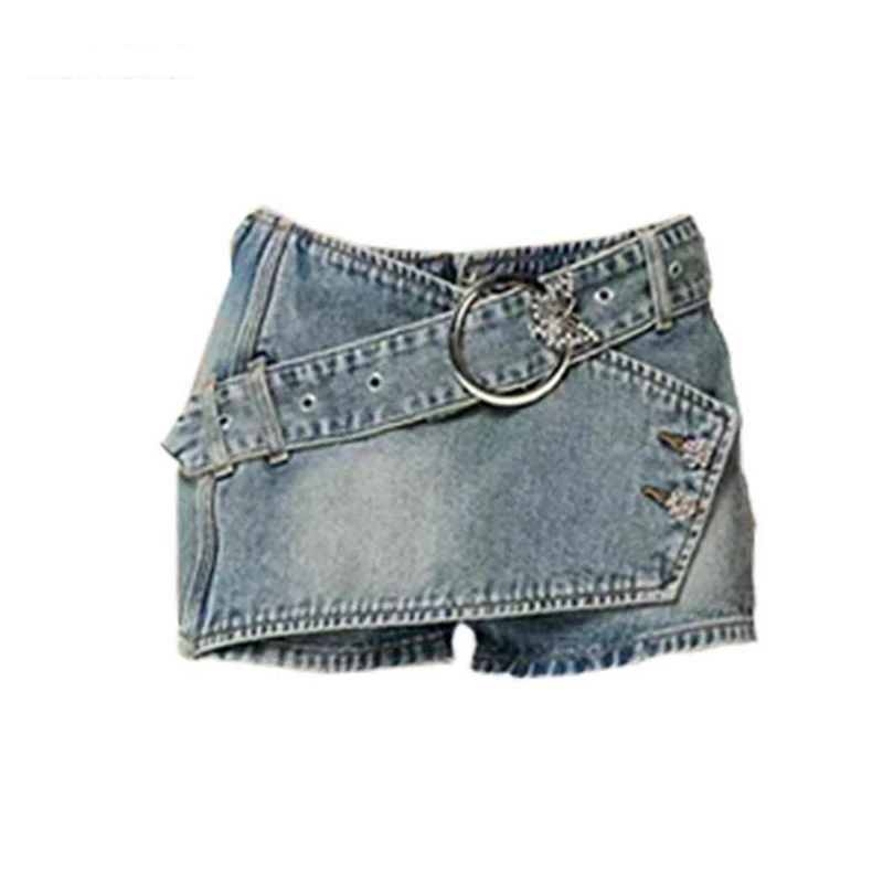 Spicy Girl Design Low Waist Denim Skirt Pants Women's 2024 Summer New Slimming A-line Skirt Wrapped Hip Short Skirt