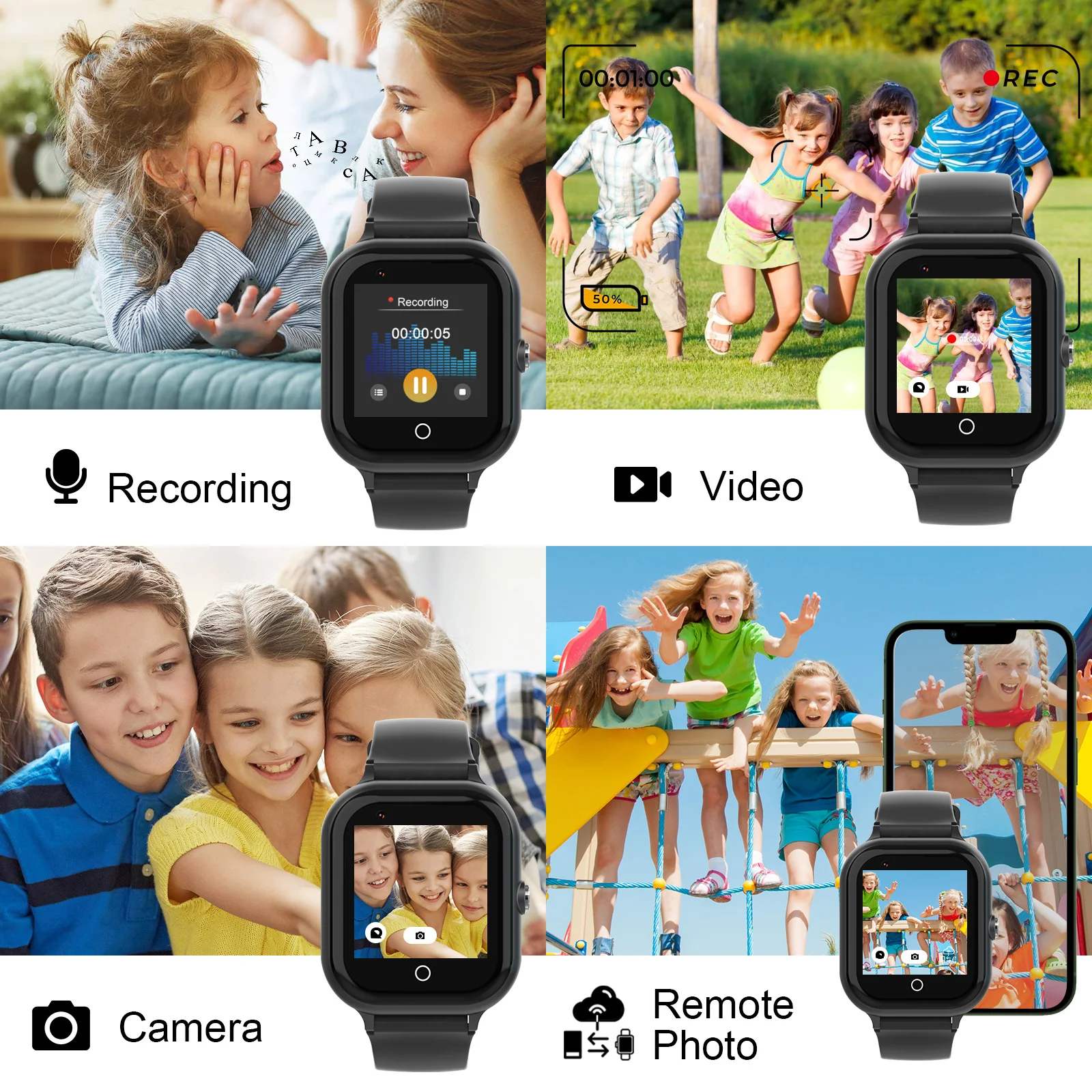 ساعة Wonelex 4G Kids الذكية GPS/WiFi Tracker، مكالمة فيديو WhatsApp، تنبيه SOS والاهتزاز - ساعة هاتف آمنة للأطفال KT24