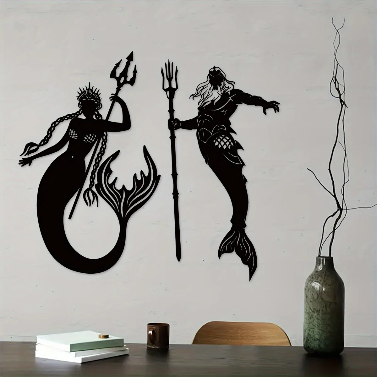 1pc, Mermaid Queen & Merman King From Atlantis, Metal Wall Art Decor For Home Decoration, Home Decor Modern Art Wall Ornaments