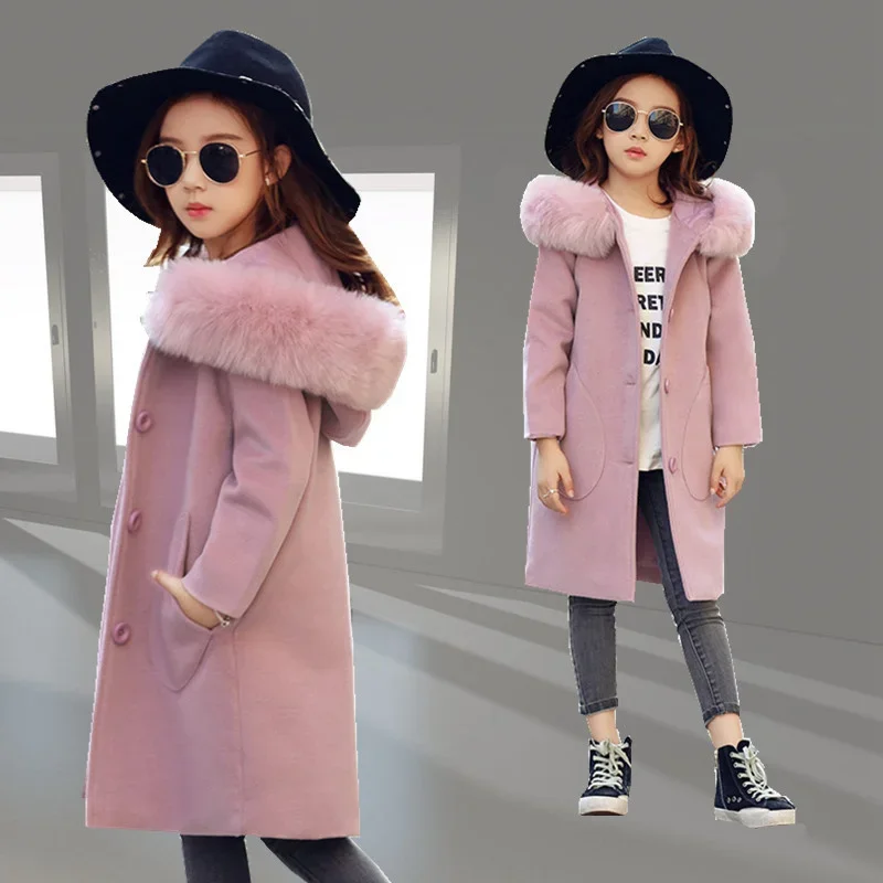 

Children New Kids Girl Overcoat Windproof Wool Winter Fashion Coat for Teens Girls Jacket Thick Long Outerwear 10 13 14 Years