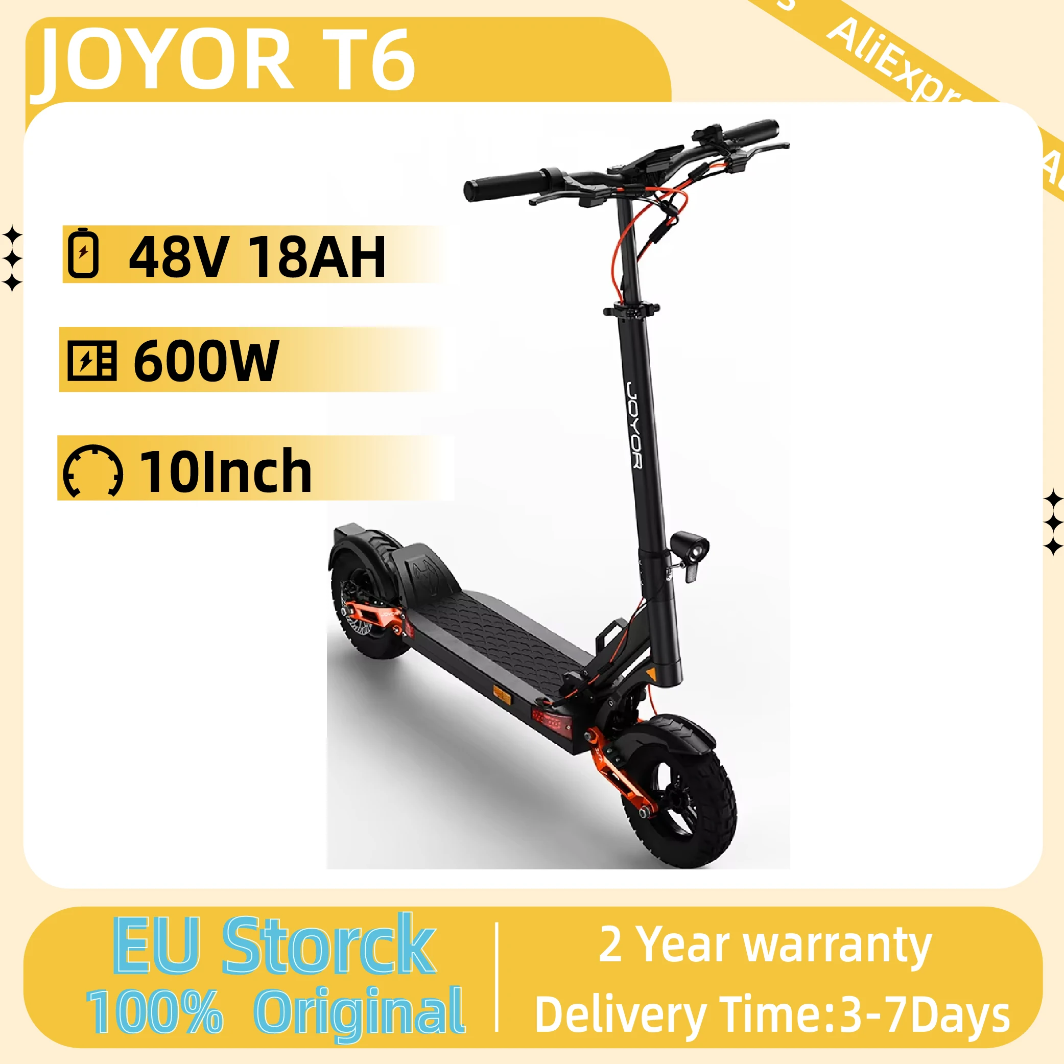 Trottinette électrique adulte JOYOR T6, moteur 600W, batterie 48V18AH, trottinette électrique tout-terrain, pneus tout-terrain 10 pouces, pliable