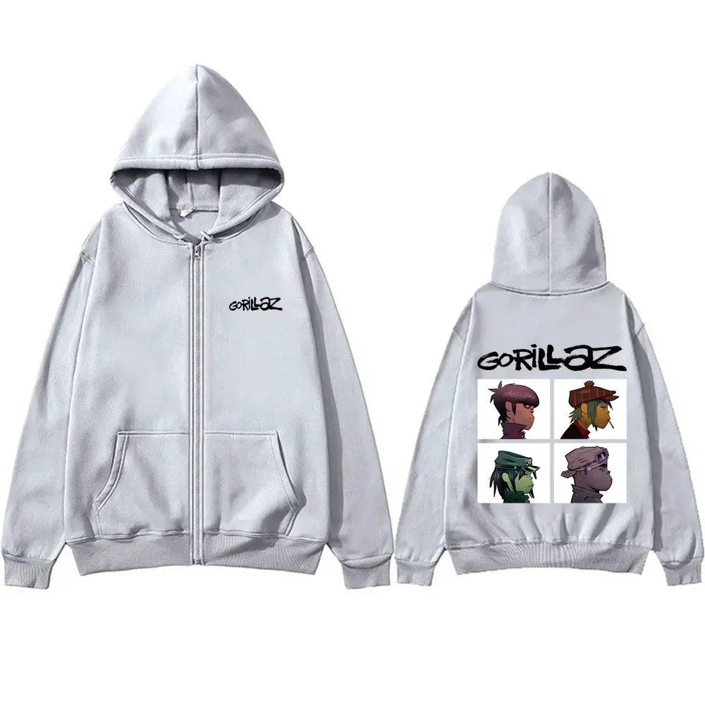 Rock Band Gorillaz Demon Days Album Graphic Zipper Hoodie Men Women Hip Hop Gothic Alternative Vintage Oversized Zip Up Jacket